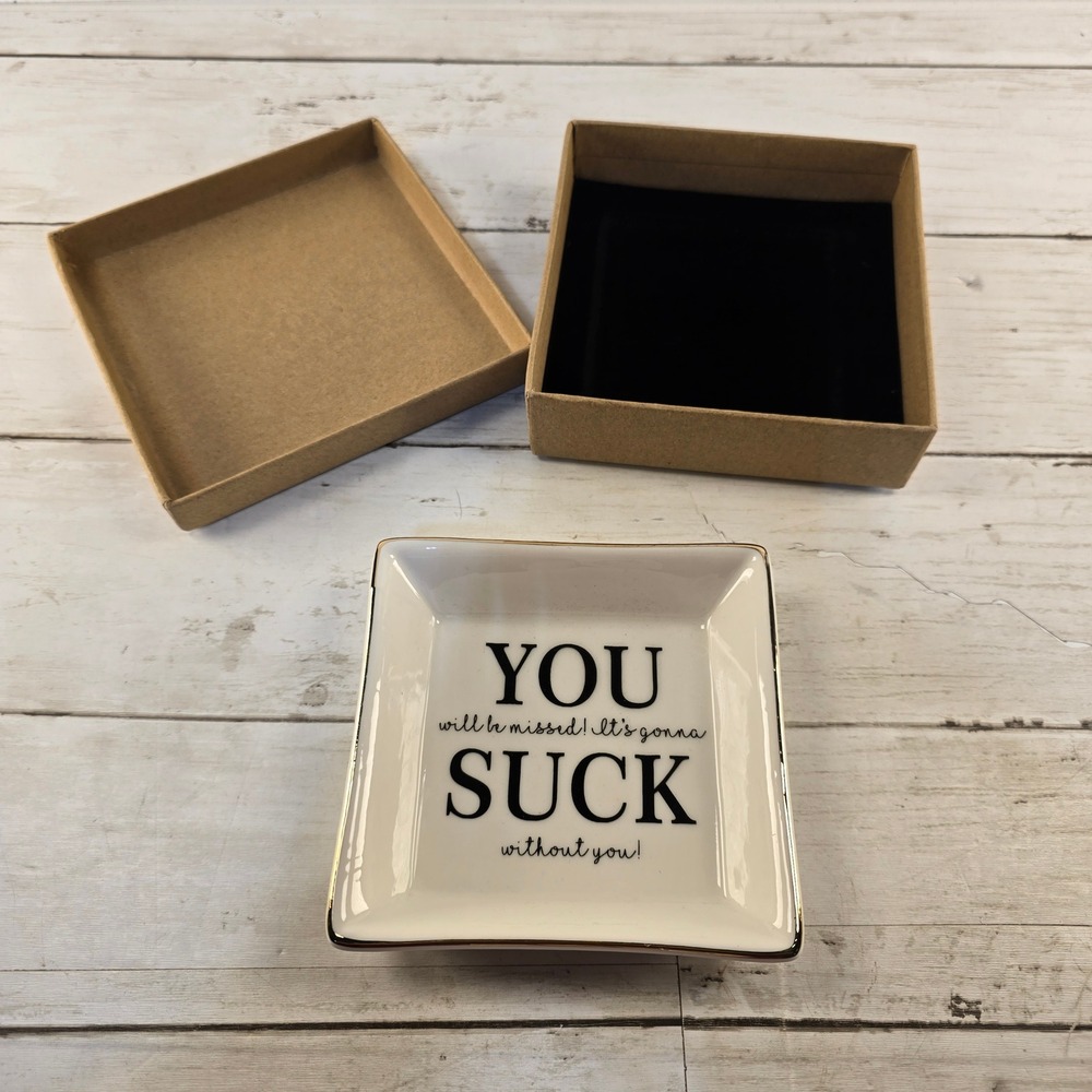 Joycuff You Will Be Missed Ceramic Jewelry Dish Gold Trim Trinket Tray Gift Box